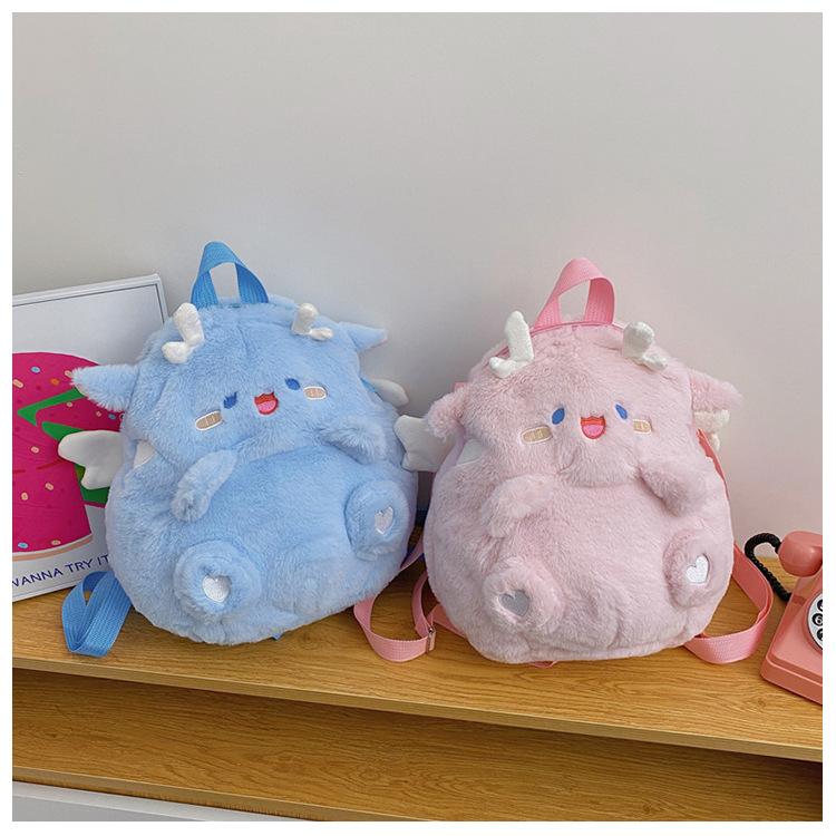 Cartoon Plush Minimalist Backpack Soft Sweet Dinosaur Backpack Cute