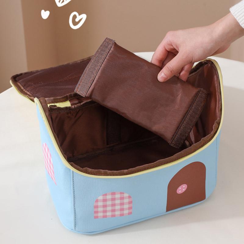 Cute House Shaped Cosmetic Bag Stain Resistant Foldable Space-Saving Makeup Organizer for Travel Home Storage