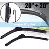 Set Of 2 U/J Hook Bracketless Front Windshield Wiper Blades 20" + 20" All-Season