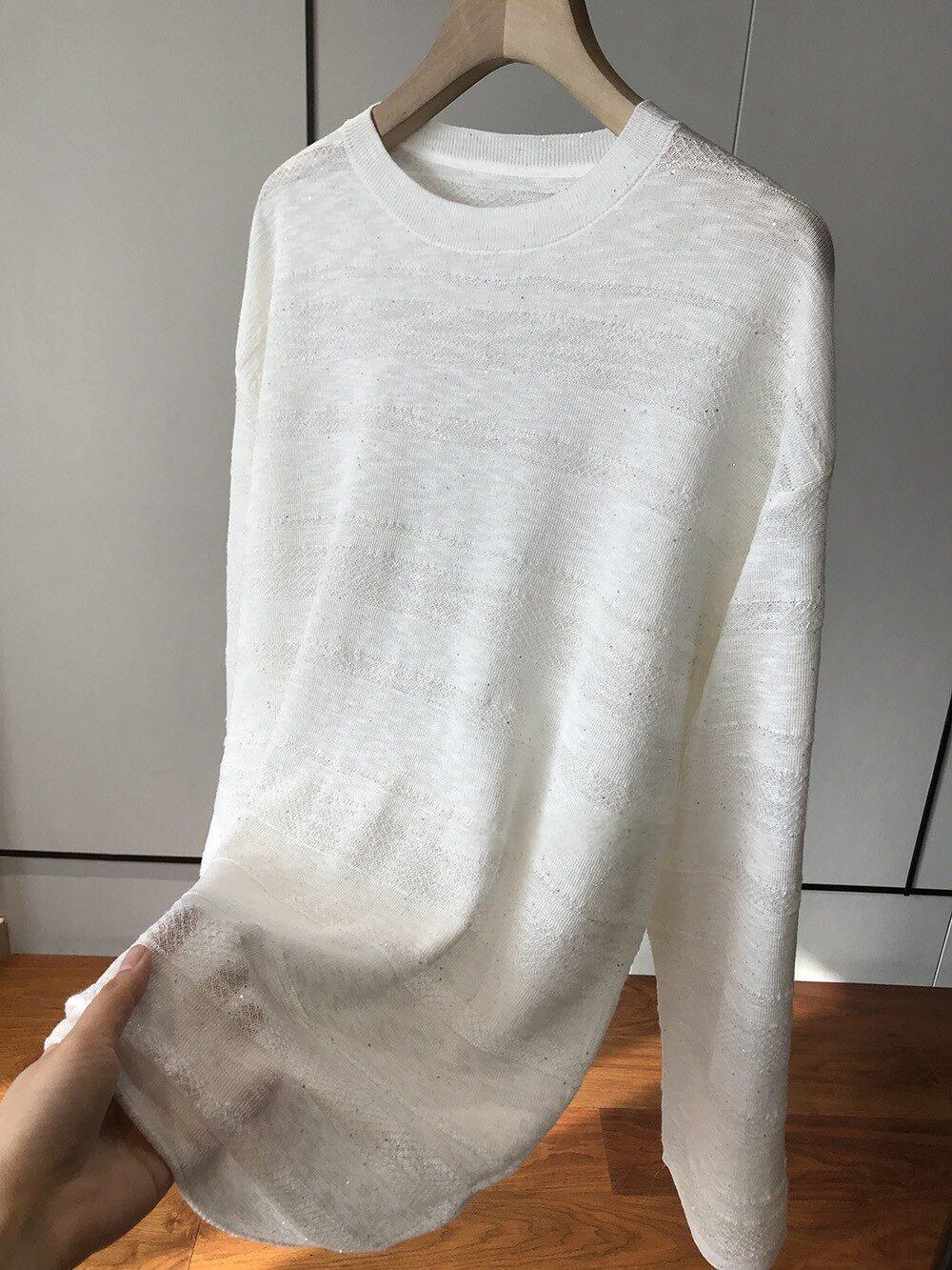 Sequin Sparkle Starry Knit Long Sleeve Top - H030206 Large белого слоновой кости