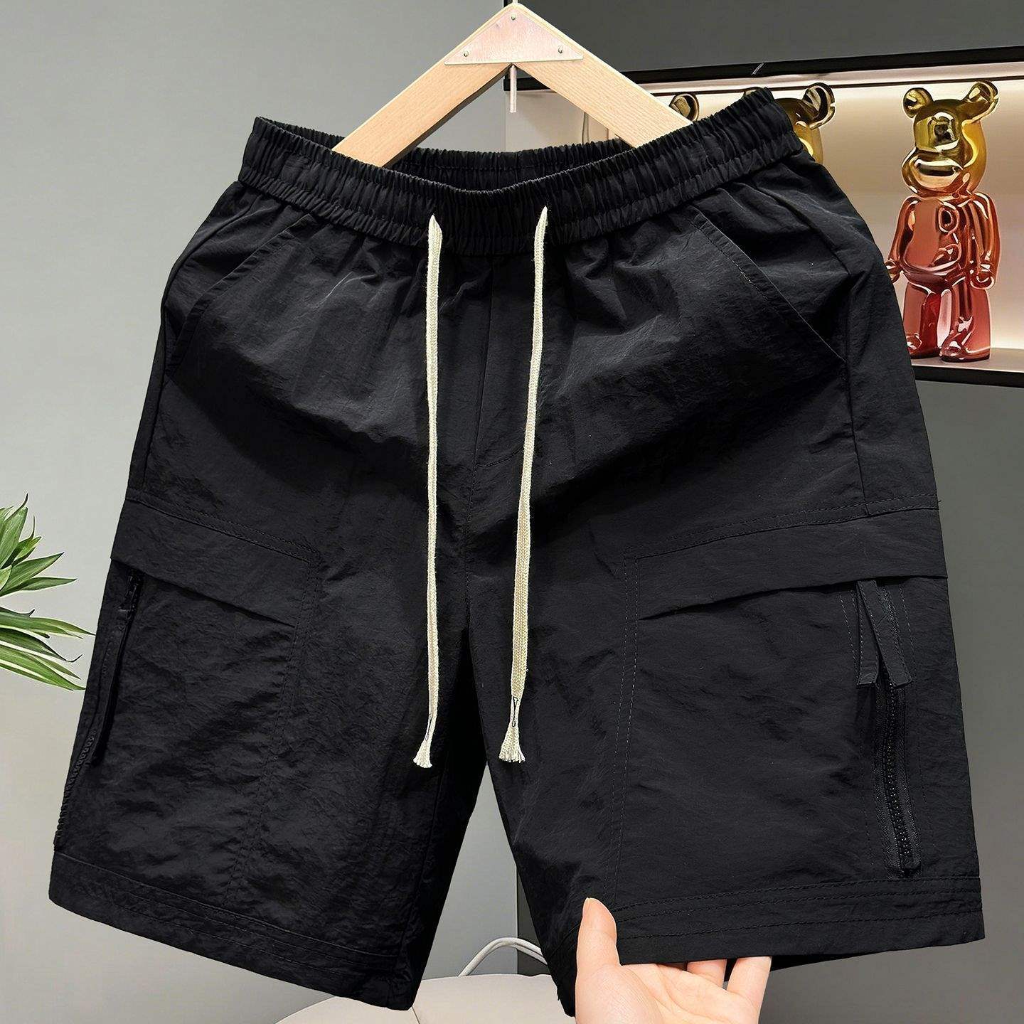 Men s Summer Shorts Are Fashionable and Versatile, Showing Height and Thinness Elastic Drawstring Cargo Knee Shorts Minimal Solid Color Casual Shorts M