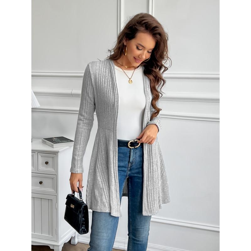 Women's Elegant Solid Color Textured Loose-Fit Cardigan - Medium Stretch Spring/Fall Layering Piece, Hand Washable Casual To Semi-Formal Sweater