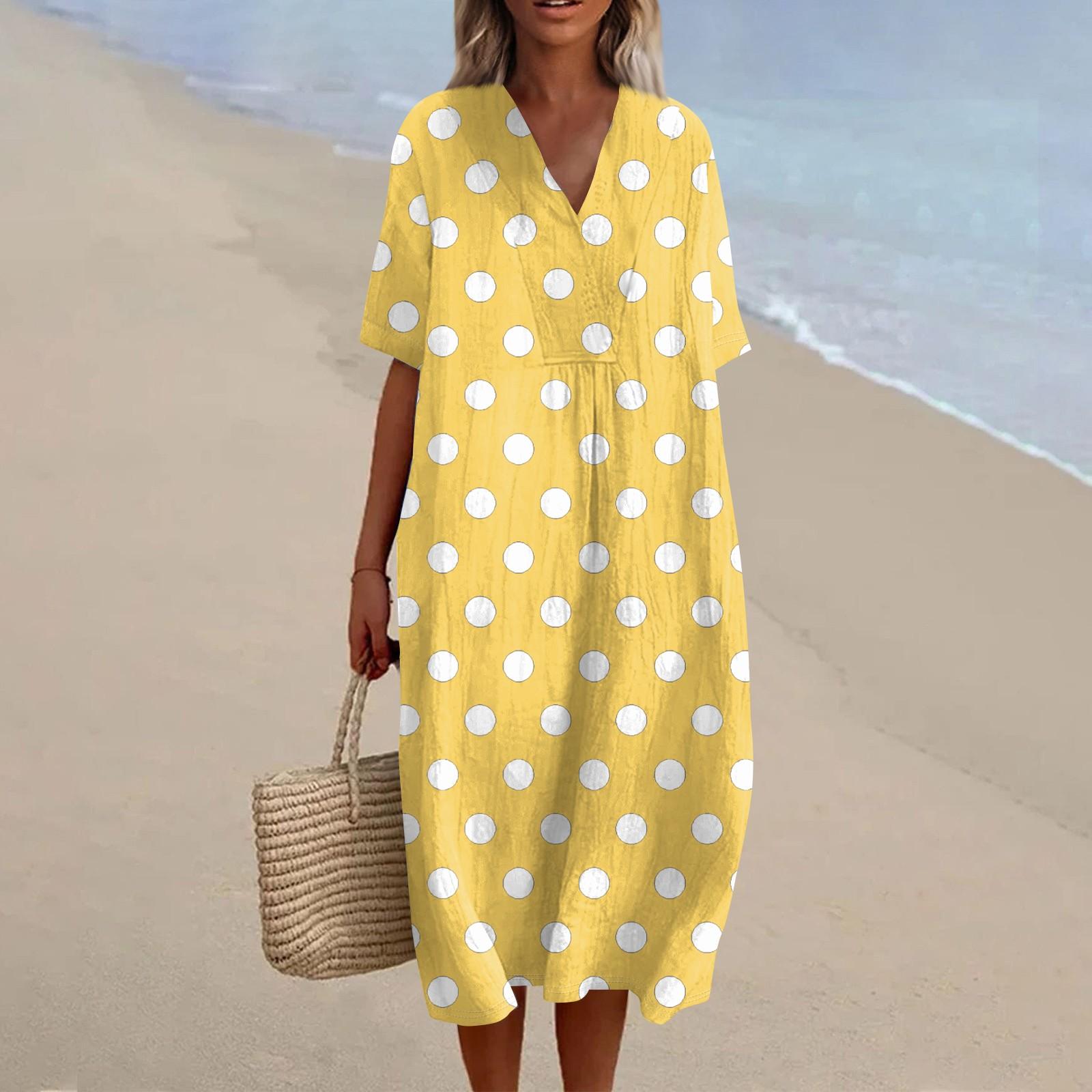 

Женское свободное повседневное модное платье с V-образным вырезом и принтом, пляжная юбка XXL жёлтый