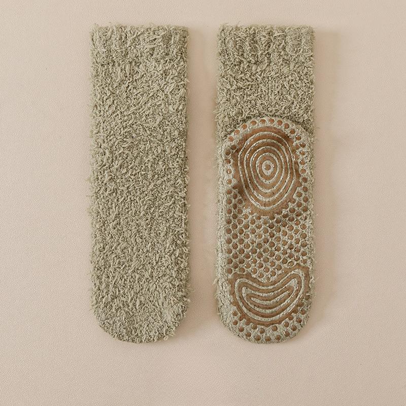 Solid-color Coral-fiber Non-slip Adhesive Floor Socks, Thick Men's Short Socks, Warm and Non-shedding Socks