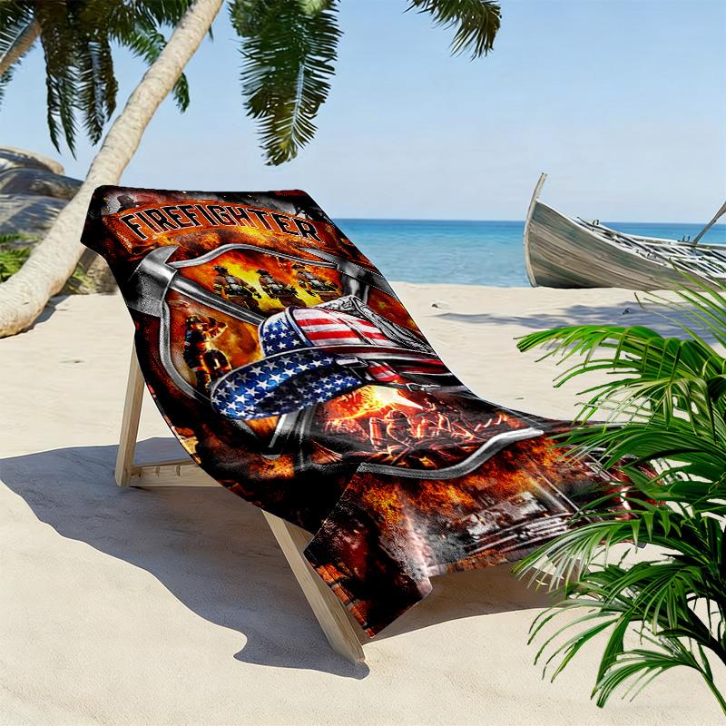 Firefighter Print Beach Towel, Large Soft Quick Dry Towel for Beach Camping Swimming