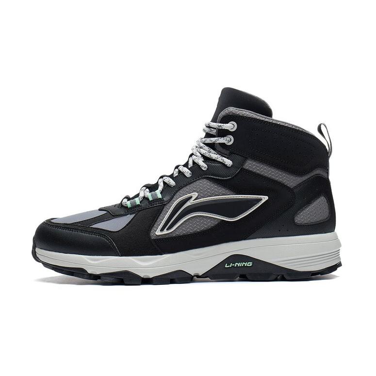 New LiNing Slip Resistant, Abrasion Resistant, Reflective High Top Running Shoes Men's Black Gray ARDS011-2