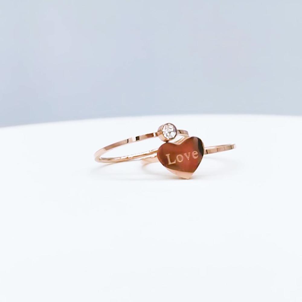 JeeMango Trendy 2 In 1 Titanium Stainless Steel Love Heart Ring Rose Gold Color CZ Crystal Anniversary Rings For Women JR19026
