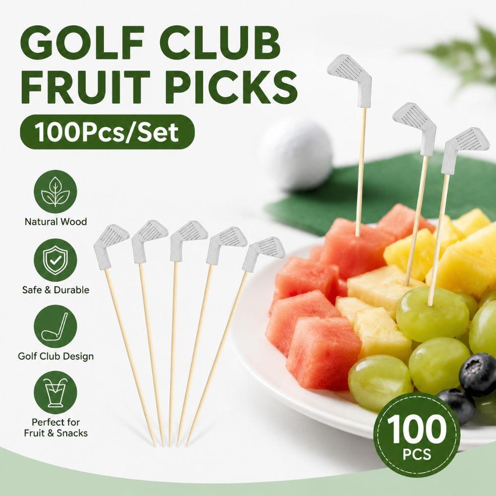 100Pcs/Set Golf Club Head Design Disposable Golf Cocktail Picks Fruit Skewers  Golf Theme Party