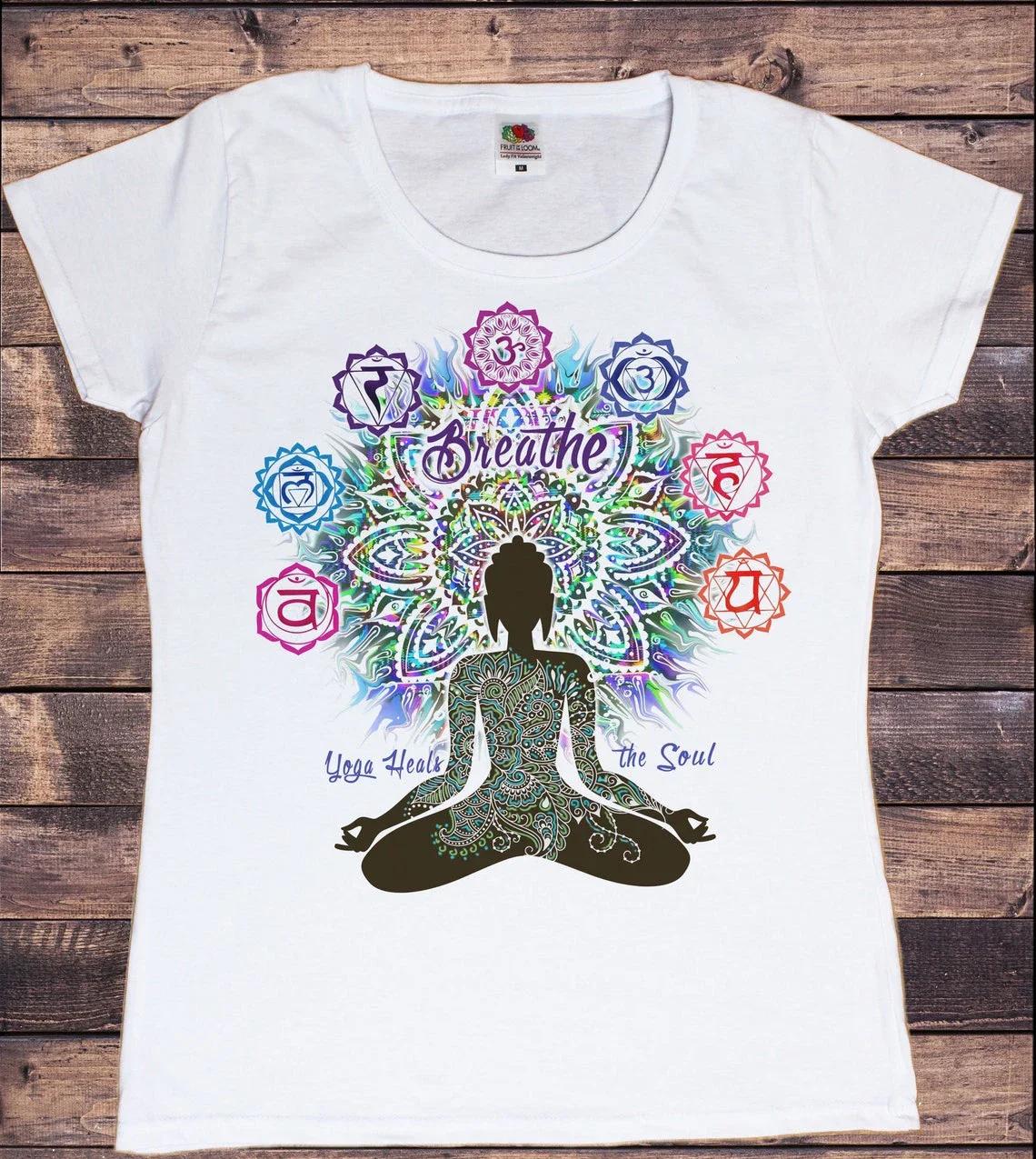 

Unisex Watercolor Breathe Chakra Symbols Yoga Print Tshirt Women Bird Om Aum Jade Buddha Meditation Tie Die T Shirt Femme T-Shirt Tops XXXL