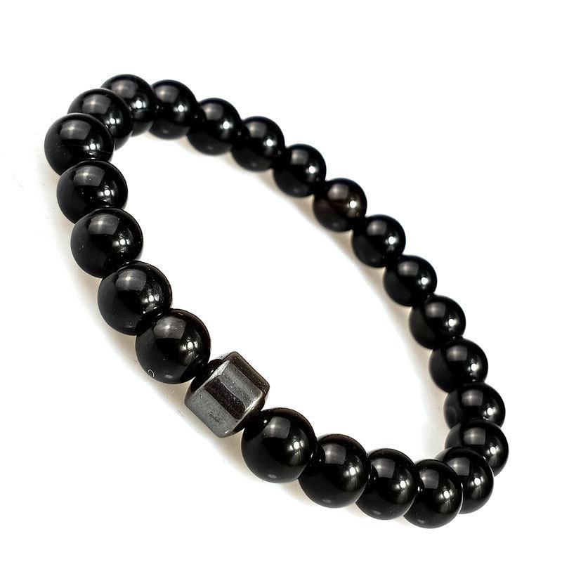 Yellow Tiger Eye Stone Bracelet with Black Magnet Barrel Beads