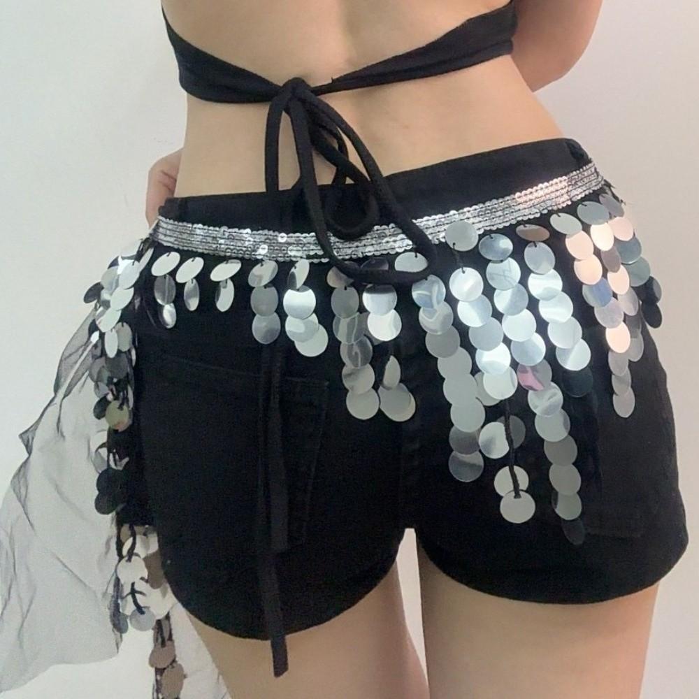 Long Tassel Belly Dance Hip Scarf Creative Hip Scarf Skirt Indian Costume Sequin Waist Chain  Women