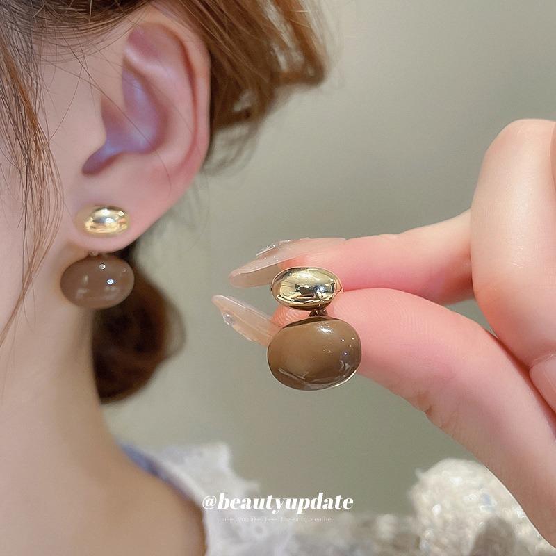 Real Gold Electroplated Silver Needle Oval Drip Earrings, a Niche Two-wear Stud Earrings, Light Luxury and High-end Earrings for Women
