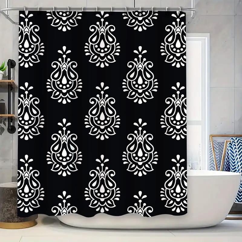 

Роскошный набор штор для душа с белым дамасским узором на черной ткани. Декоративная водонепроницаемая штора для ванны и душа для ванной комнаты, дома. 90x180cm