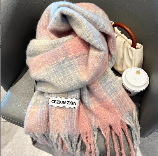 North thickened warm scarf soft waxy couple shawl winter high sense solid color versatile fringed scarf women