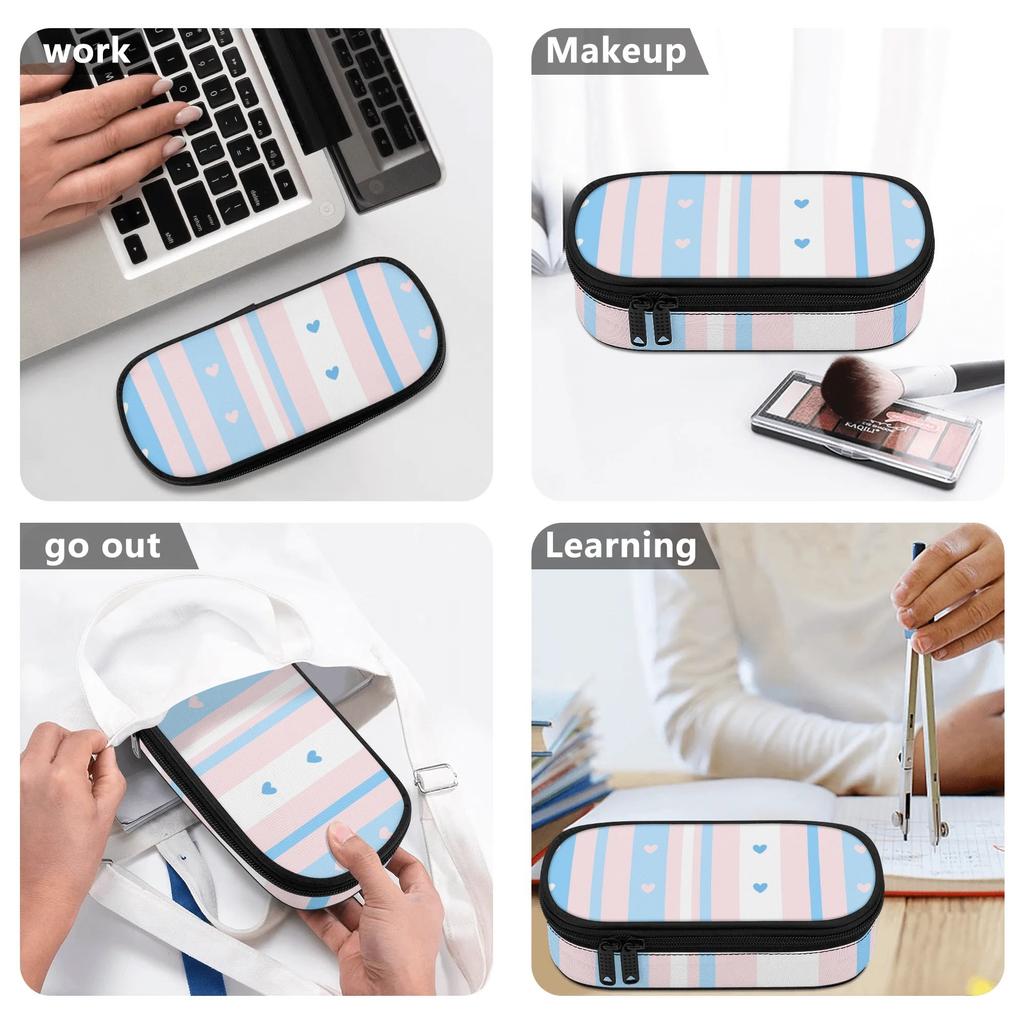 Pen Case Simple Design 300D Polyester Secure Zipper Closure with Main Compartment Mesh Pocket and Pen Slots for Students