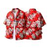 Retro Rotes Blumiges Kubanisches Kragen Kurzarm Urlaubshemd