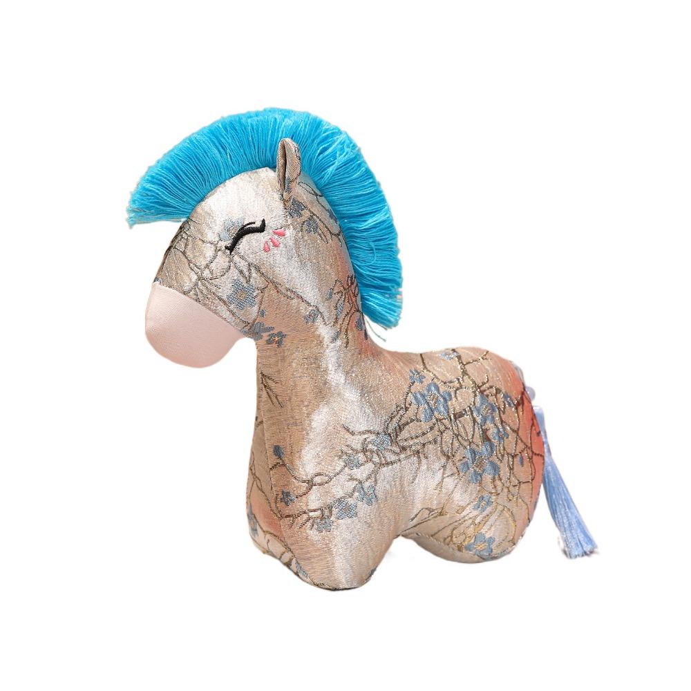 

Плюшевый брелок-лошадка в китайском стиле, вышивка, цветок, зодиакальная пони, фигурка, Китайский Новый год 12cm Pendant синий