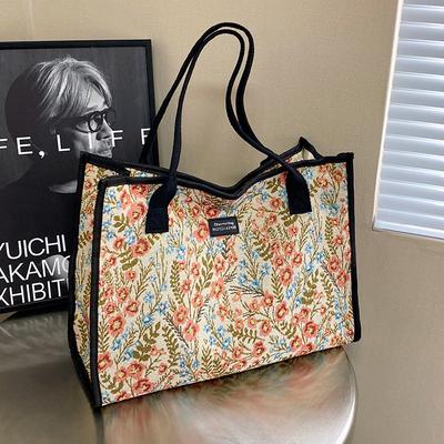 Large Capacity Fresh Floral Canvas Tote Bag 2025 New Trendy Fashion Versatile Shoulder Bag Shopping Tote Bag