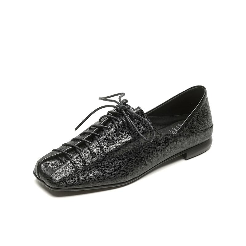 Fashion Size 34-40 Retro Low Heel Shoes for Women Real Leather Lace-Up Low Heels Shoes Vintage Spring 2025 New Office Lady Daily Dress