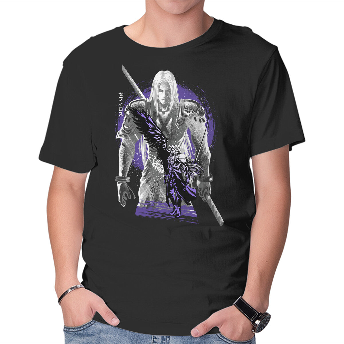Unisex Crew Neck T-Shirt Angel Of Death Sephiroth Graphic Short Sleeve Casual Tee M