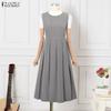 ZANZEA Women Casual Round Neck Sleeveless Loose Long Dress