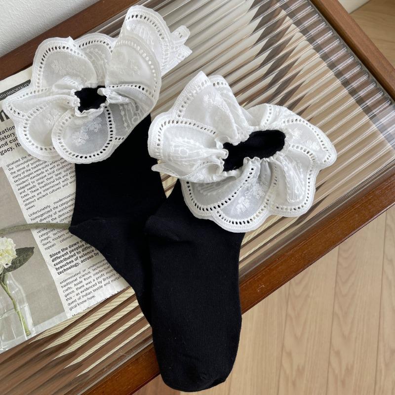 

Весенне-летние носки из хлопка с кружевом в стиле принцессы, белые ретро черные до середины икры 1 pair чёрный