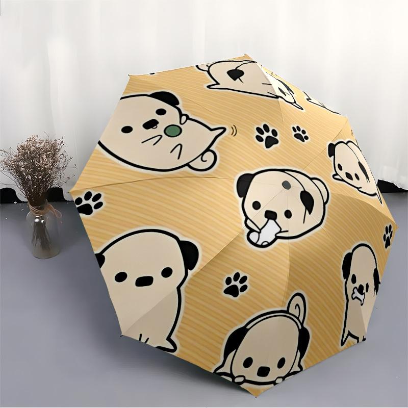 1pc Pug Pattern Automatic Open/Close Umbrella, Windproof, Folding Compact Umbrella with Lightweight Design for Women/Men062