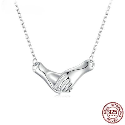 S925 Sterling Silver Hand In Hand Pendant Necklace Platinum Plated Guard Hand Neck Chain for Women Friends Gift