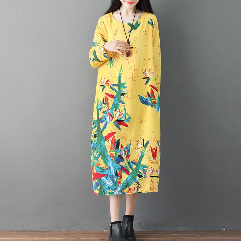 chinese dress ladies Original Cotton Linen Chinese-Style Maxi Dress