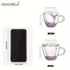 KEMORELA 1 Stück doppelwandige klare Glas-Kaffeetassen klare Glasbecher mit Henkel Herzform farbige Kugeln für Espresso Kaffee