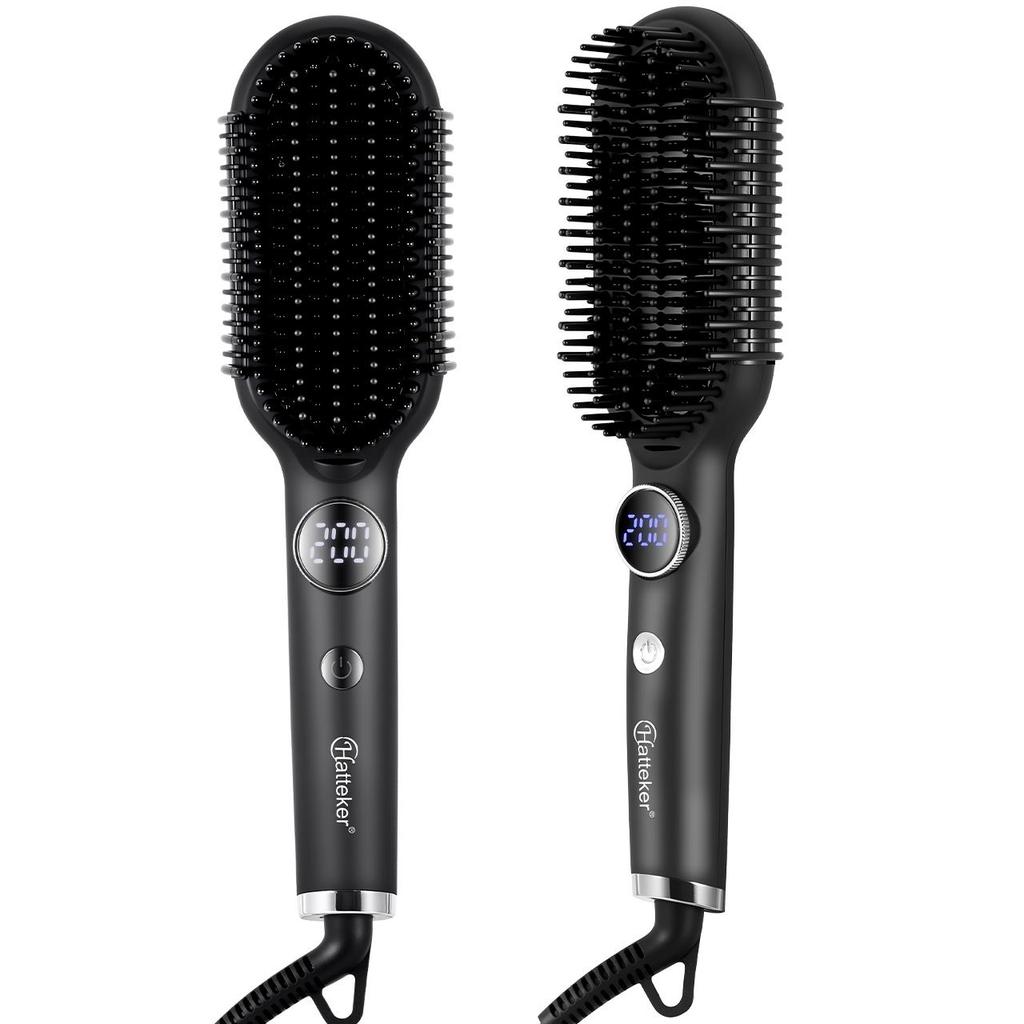 Hatteker Hair Straightener Brush Fast Heating Flat Iron and Hair Brush 2-in-1 Curl Smooth Professional Wider Comb