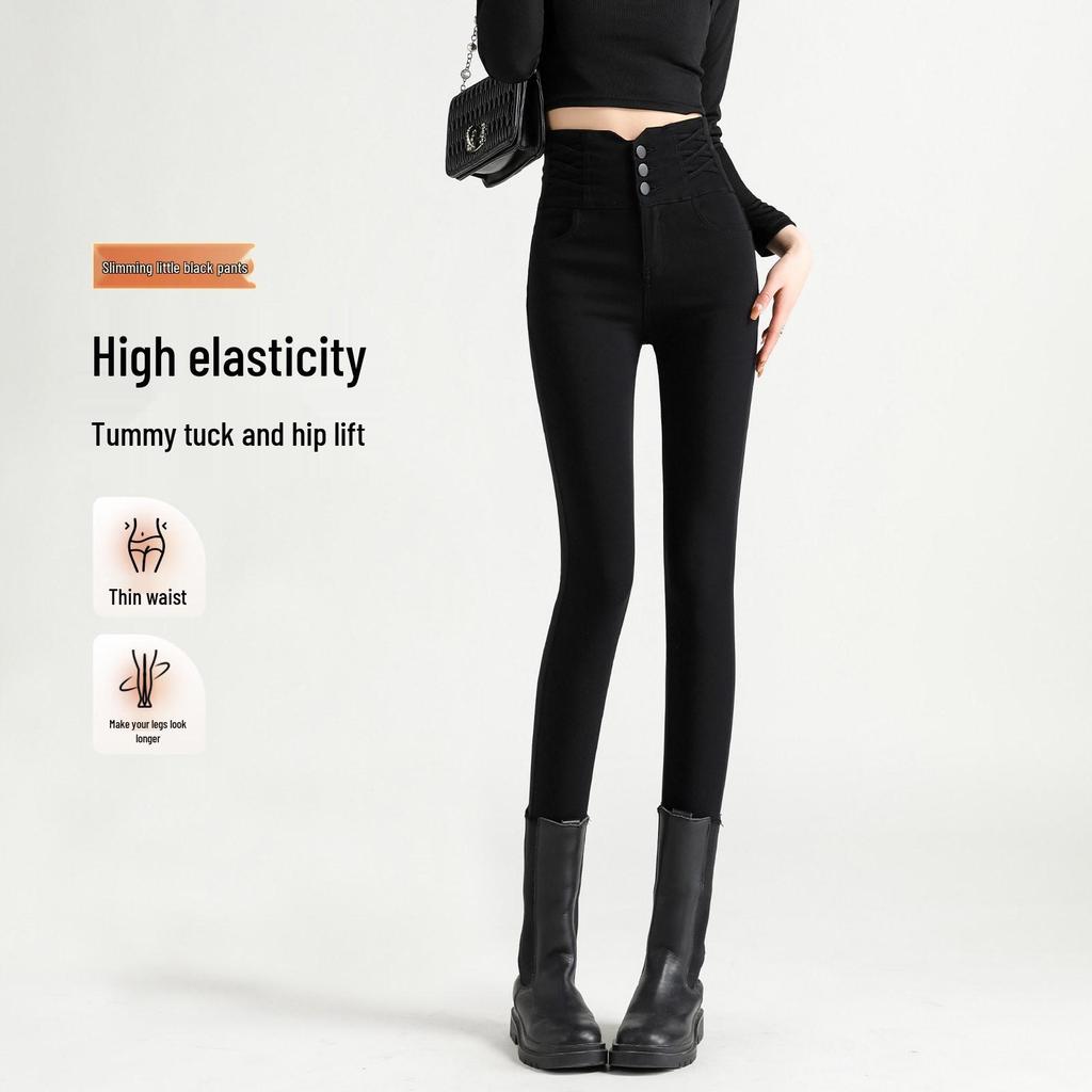 2026 High Waist Slimming Black Leggings: Women's Skinny Elastic Pants for Spring & Autumn