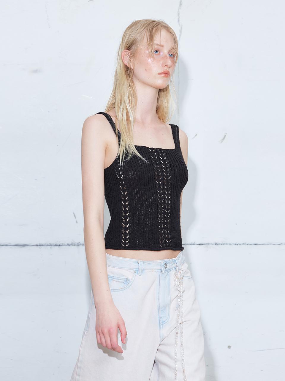 Etmont Ribbed Sleeveless Knit Top, Black Black/Free