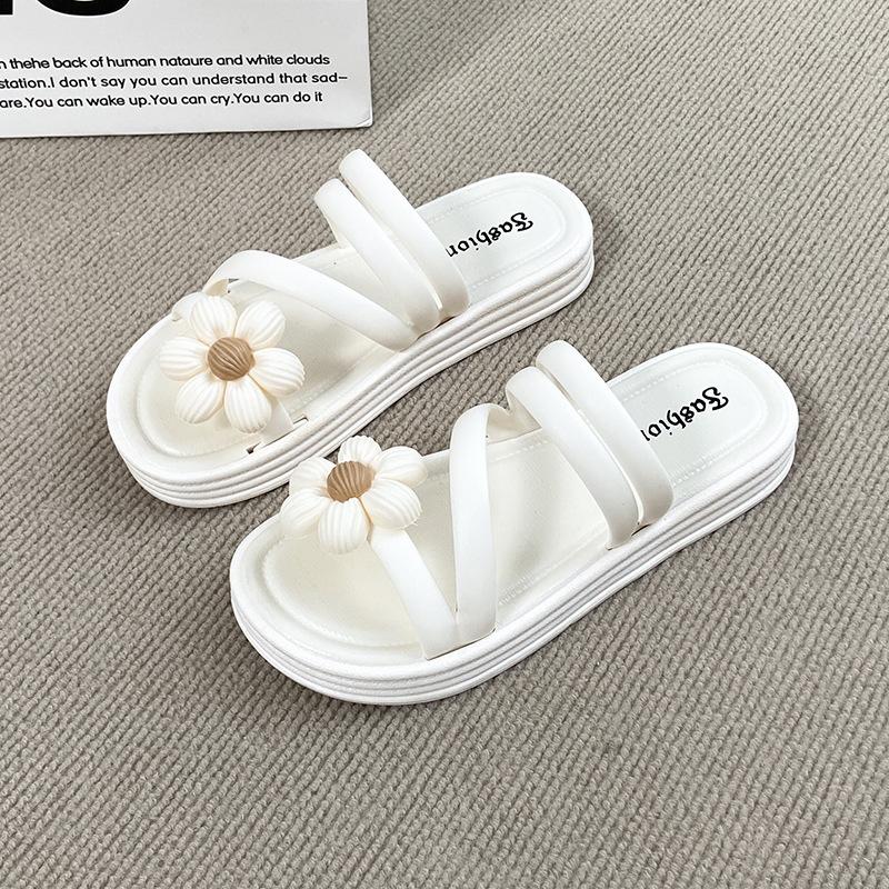 

Новые тапочки с цветами женские толстая подошва нескользящие летние фея ветра пляжные уличные сандалии двойного ношения 40/41 белый
