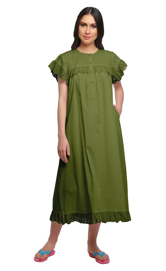 Moomaya Women's Short Sleeve Nightdress For Ladies Solid Cotton Nightwear
