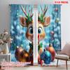 2pcs,2D Plane Printing Window Curtain Cute Christmas Reindeer Holiday Ornaments Durable 100% Polyester Fabric (without Rod)