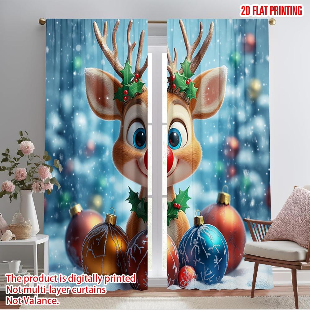 

2pcs,2D plane printing Window Curtain Cute Christmas Reindeer Holiday Ornaments Durable 100% Polyester Fabric (without rod) 52.50×116.00 CM 2pcs