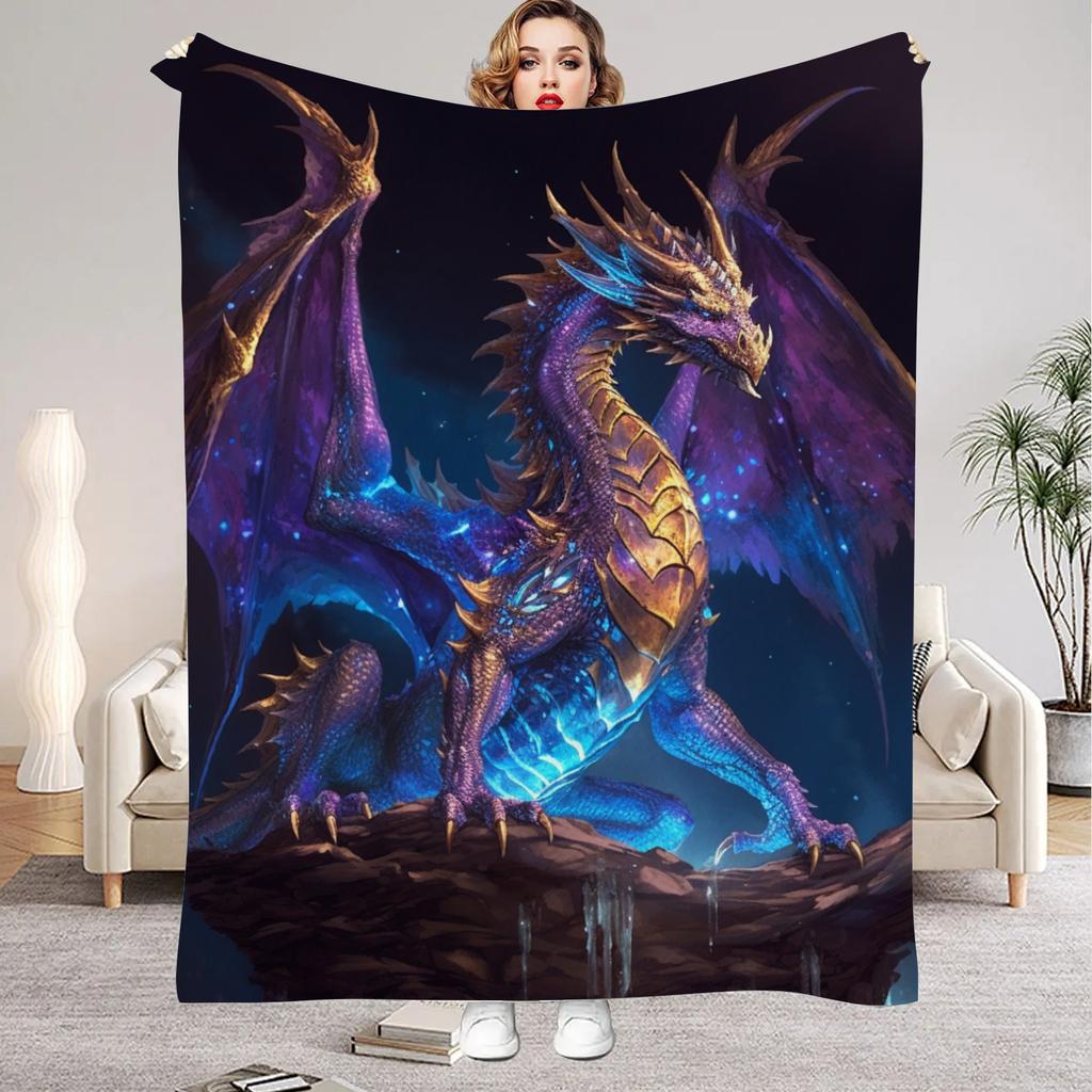 1Pc Digital Printed Dragonthemed Flannel Blanket Mattress Cover Blanket for Family BedsSofasOfficesOutdoor Camping