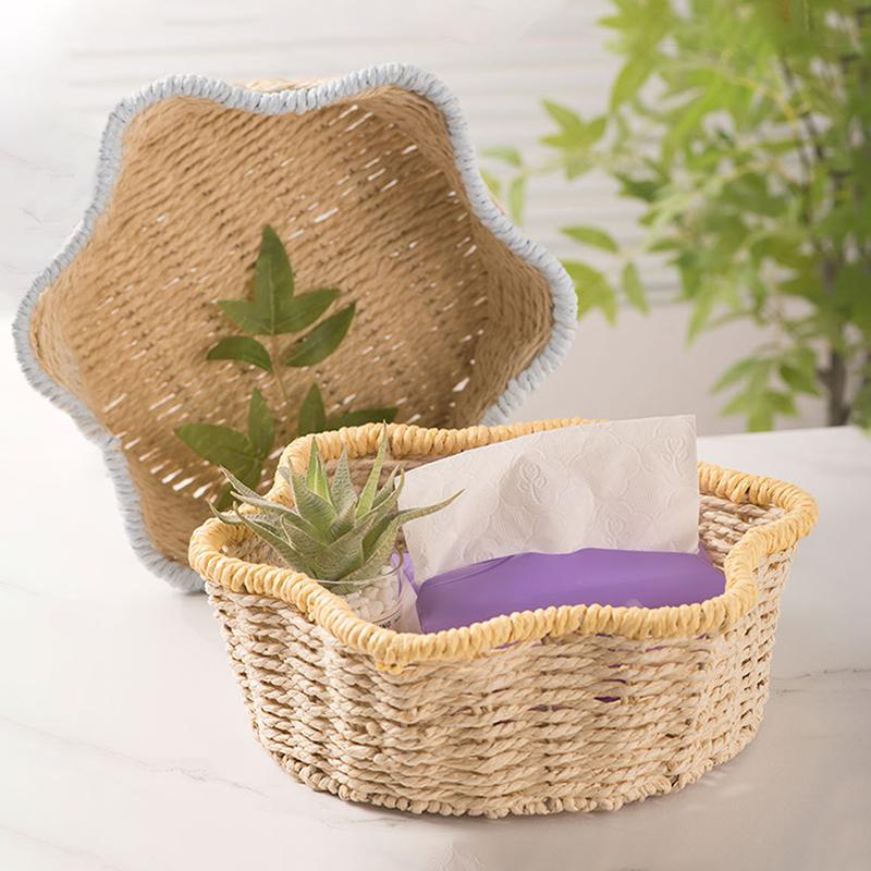 1PC Bin Foldable Rattan Style Bohemian Style Desktop Multipurpose Handwoven Eco-Friendly Paper Rope Minimalist 31x31x10cm