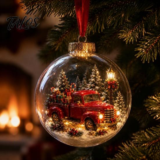 Wedding Celebration Supplies 250th Anniversary USA Christmas Ornament, Light Up Plastic Clear Ball Hanging Decoration with Festive Baubles Bell Train