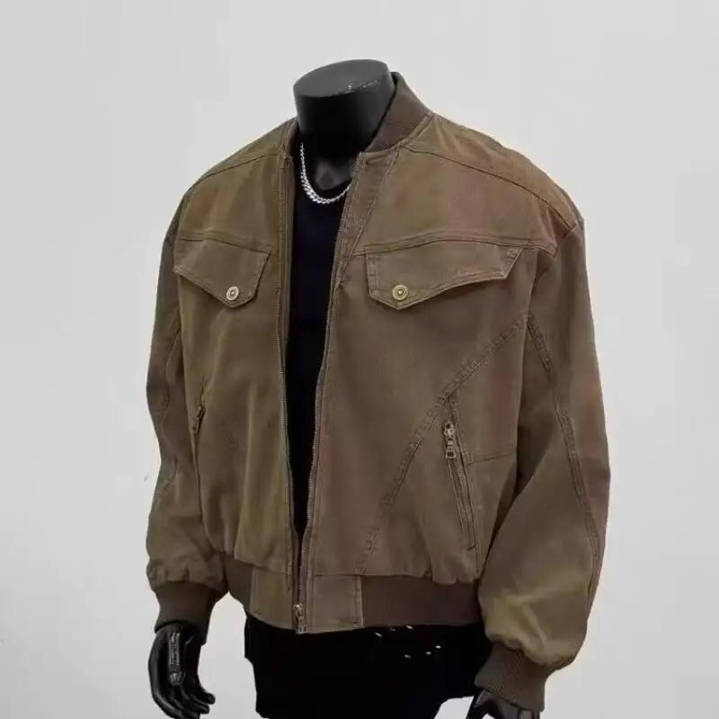 Autumn Men Retro American High Street Jackets Men Workwear Jacket Men Loose Outerwear Trendy Youth Casual Zipper Coats