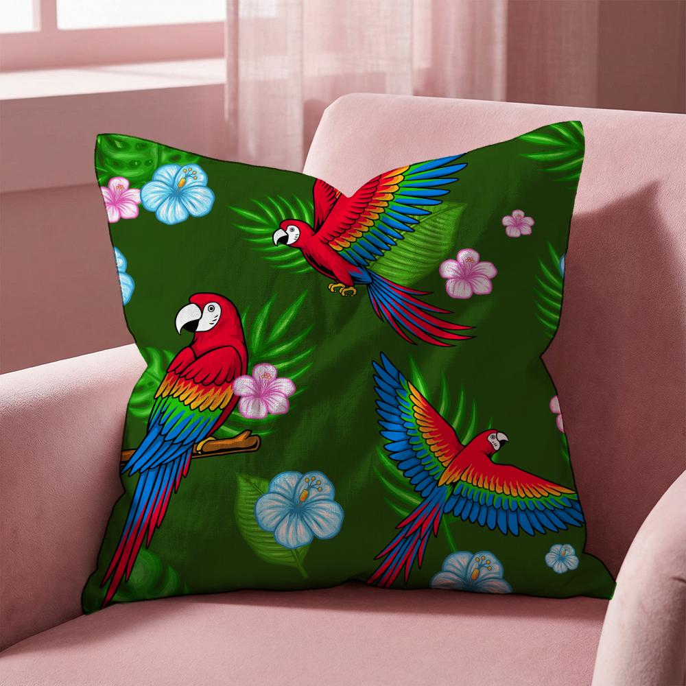 Parrots Flowers Palm Leaves Cushion Cover Multi-Scene Pillow Cover for Home & Car - Reversible, Soft & Durable for Daily Use