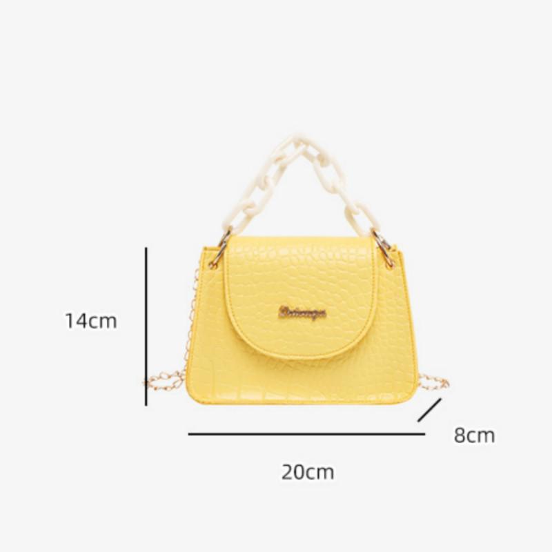 IELGY Light Fashion Women's Diagonal Chain Crocodile Pattern Yellow Square Shoulder Bag Handbag All-match Casual