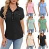 Summer New Women's Lapel Pocket Short-sleeved Solid Color T-shirt Casual Versatile Top