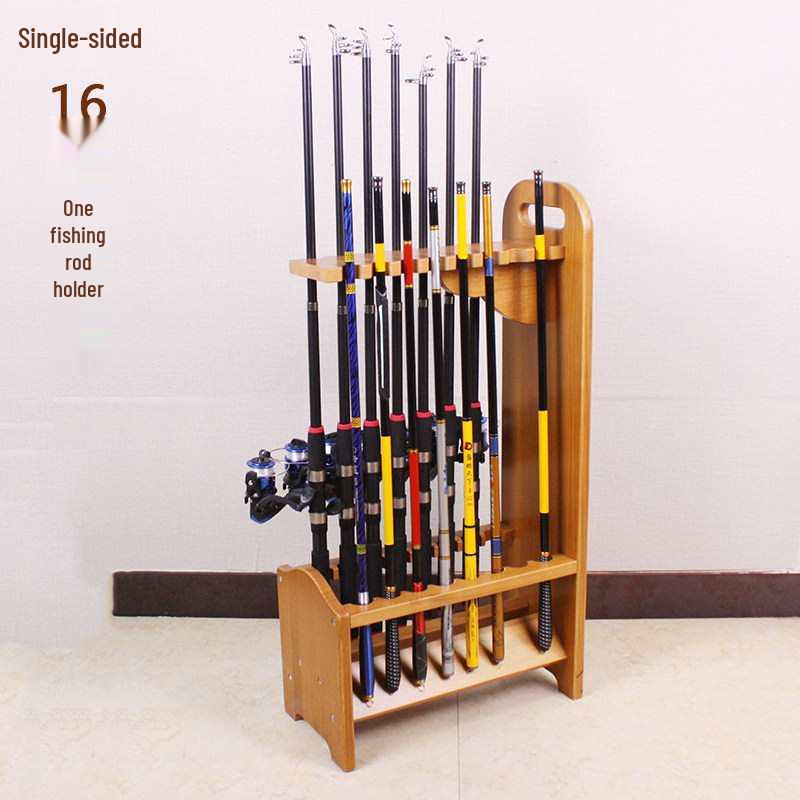 16-Position Solid Wood Fishing and Billiard Cue Rack for Rods and Cues - Tackle Display Stand