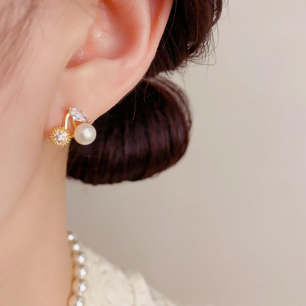 Delicate Fashion Simple Versatile Zircon Pearl Cherry Stud Earrings For Women