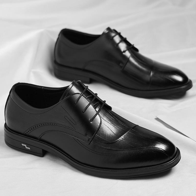 Men's Leather Shoes Dress Business Casual Leather Shoes Soft-soled Fashion Derby Shoes for Men's British Designer Wedding Shoe