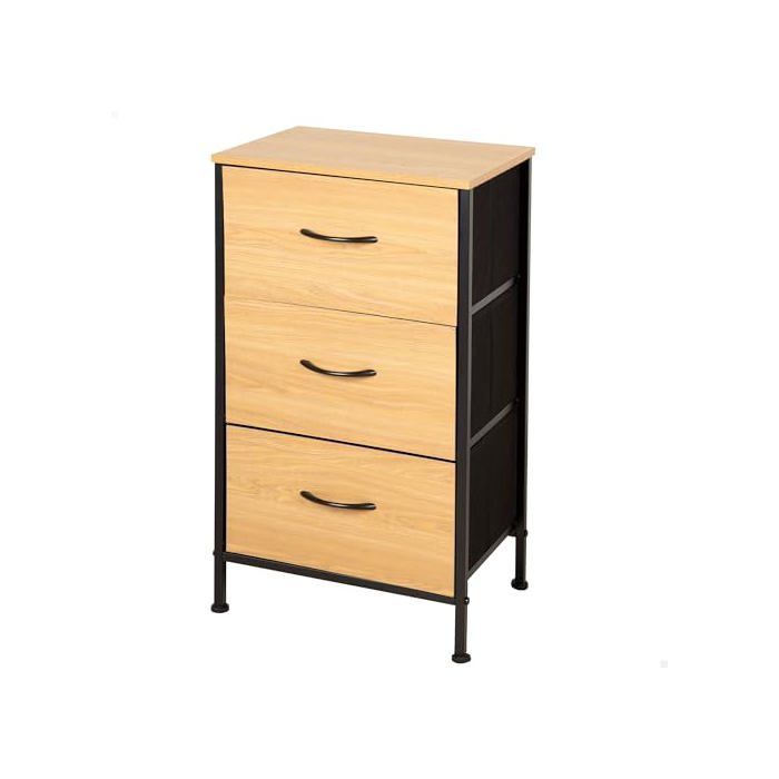 Komoda z drewna i tkaniny - COLOR BABY S.L - 40x30x75 cm - 3 szuflady - Efekt dębu - Metalowa konstrukcja