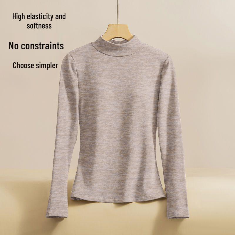 2025 Autumn Plus Size Slim Fit Long Sleeve Loose Base Layer Top for Women with Half High Neck