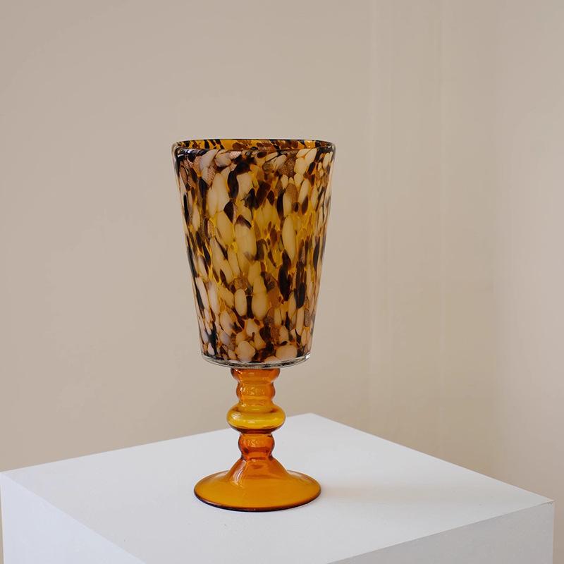 Vintage Amber Glass Vase French Style Handmade Art Flower Vase for Home Decor